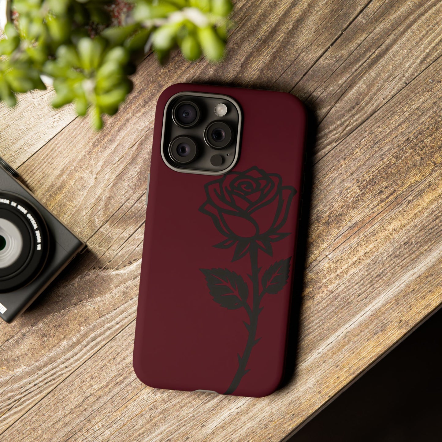 Black Rose Burgundy iPhone Case | Dark Aesthetic Shockproof Protective Cover