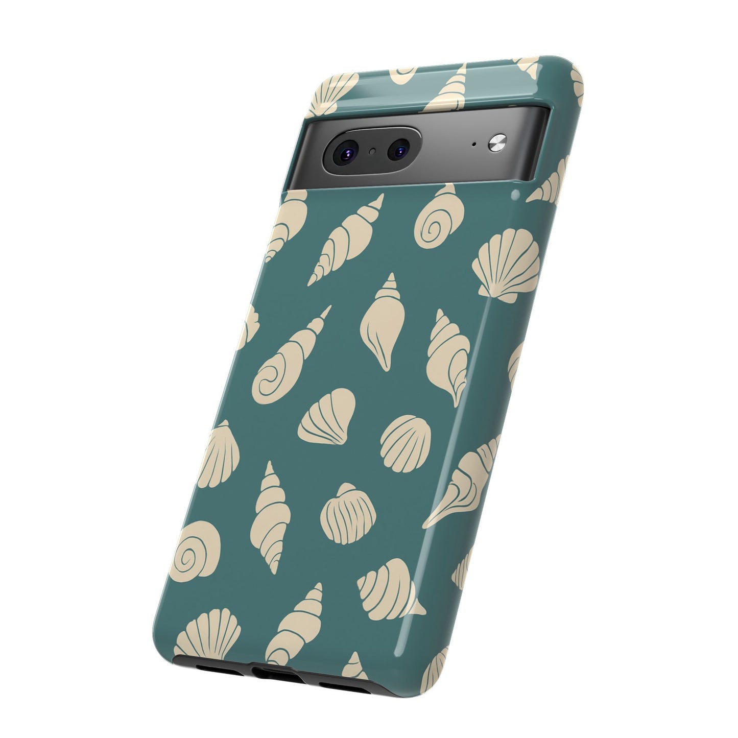 Seashell Pattern Phone Case | Teal Coastal Shells Tough Case for Iphone, Samsung Galaxy and Pixel