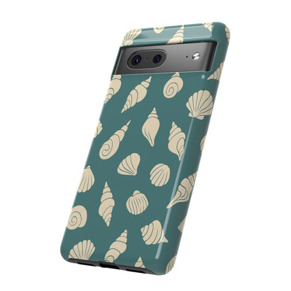 Seashell Pattern Phone Case | Teal Coastal Shells Tough Case for Iphone, Samsung Galaxy and Pixel