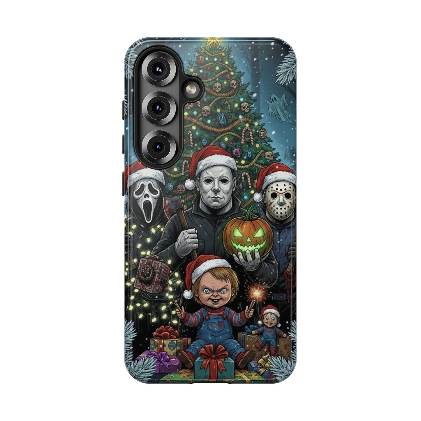 Christmas Horror Phone Case – Festive Slasher Collage Tough Case (iPhone, Samsung, Pixel)
