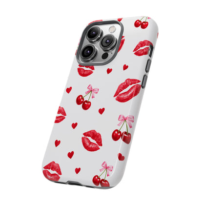 Red Lips & Cherry Phone Case – Y2K Retro Aesthetic Tough Cover
