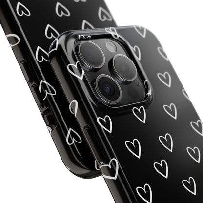 Doodle Heart Phone Case – Minimal Black & White Heart Pattern | Tough Protective Case