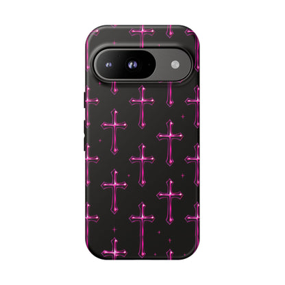 Neon Pink Cross Pattern Phone Case | Tough Protective Case for Iphone, Samsung Galaxy and Pixel