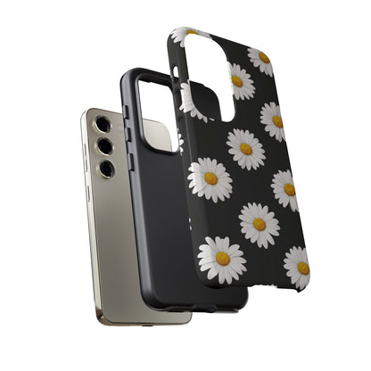 Black Daisy Floral Tough Phone Case – Cute Protective Cover for Iphone, Samsung Galaxy and Pixel