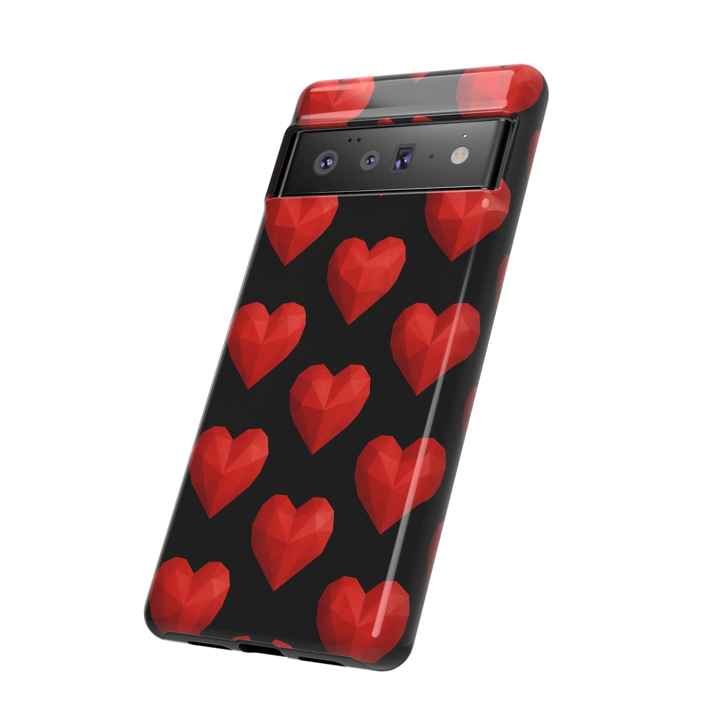 Red Heart Phone Case – Geometric Heart Pattern Tough Case (Black)
