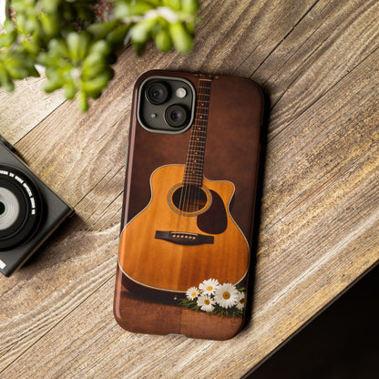 Acoustic Guitar Daisy Phone Case | Rustic Music Lover Tough Cover