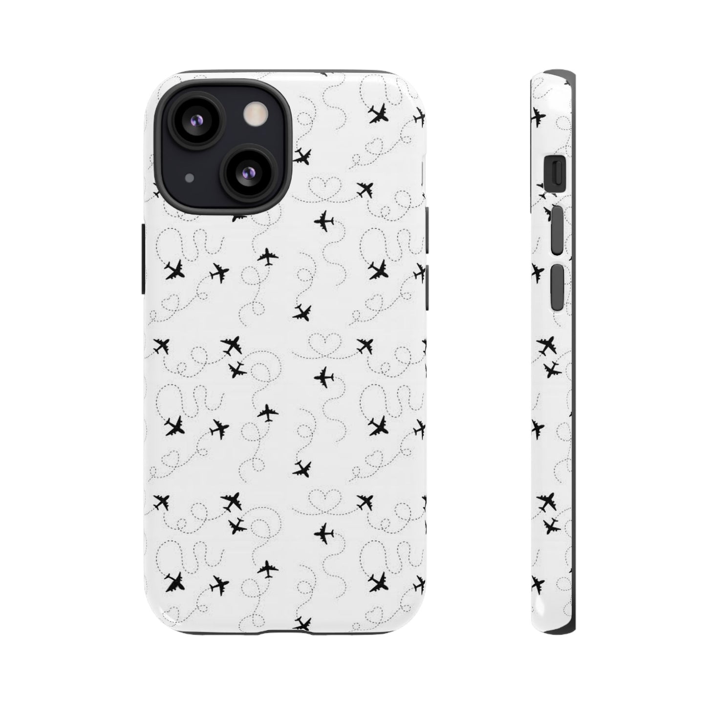 Minimal Paper Airplane Pattern Phone Case – Black White Aesthetic Tough Cover