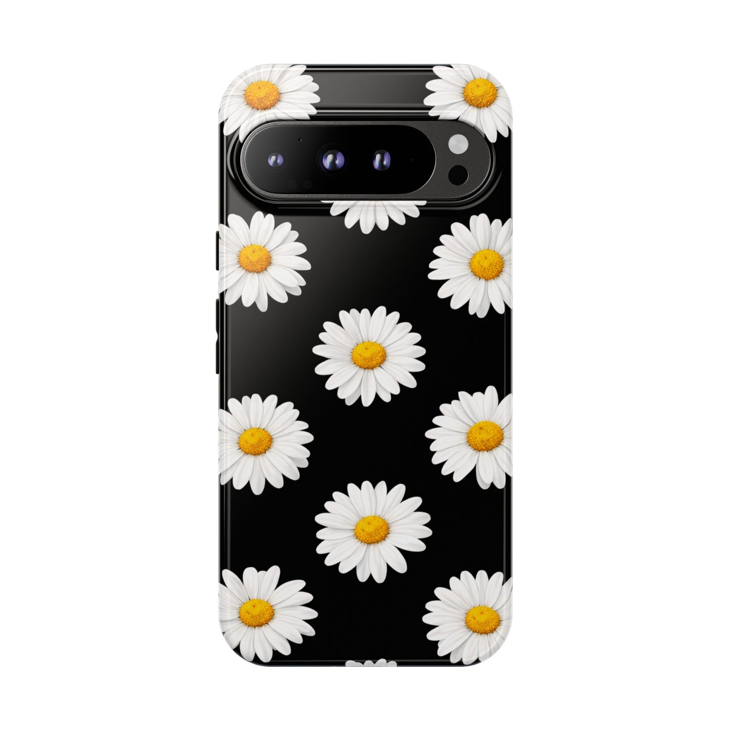 Black Daisy Floral Tough Phone Case – Cute Protective Cover for Iphone, Samsung Galaxy and Pixel