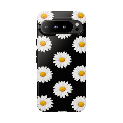 Black Daisy Floral Tough Phone Case – Cute Protective Cover for Iphone, Samsung Galaxy and Pixel