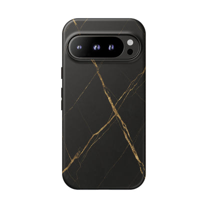 Black Marble Phone Case with Gold Veins | Minimal Luxury Tough Case
