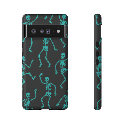 Dancing Teal Skeletons Phone Case | Tough Protective Case for Iphone, Samsung Galaxy and Pixel