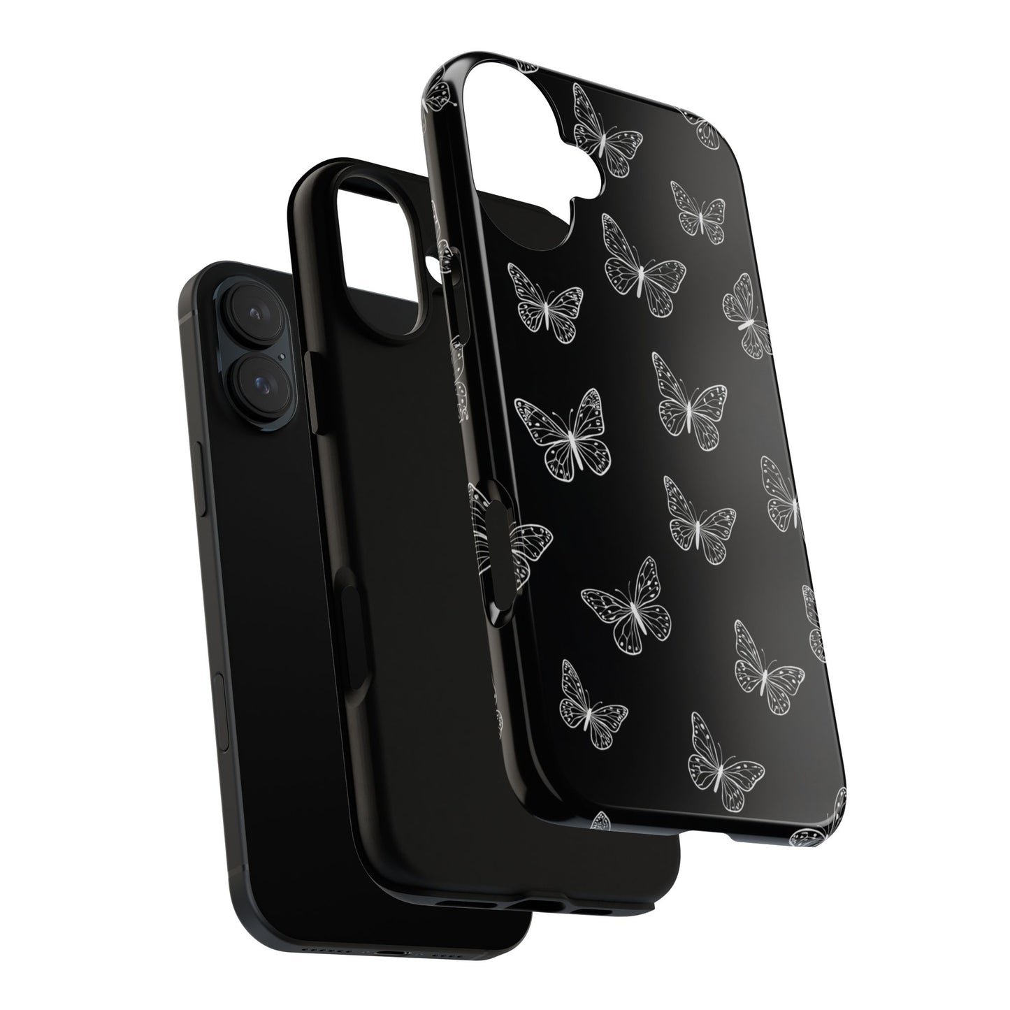 White Butterfly Pattern Phone Case – Dark Aesthetic Monochrome Tough Cover
