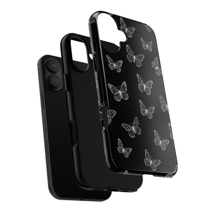 White Butterfly Pattern Phone Case – Dark Aesthetic Monochrome Tough Cover