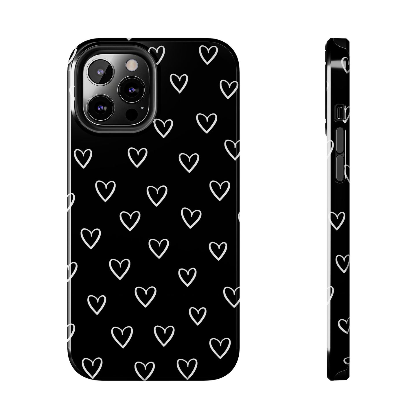 Doodle Heart Phone Case – Minimal Black & White Heart Pattern | Tough Protective Case