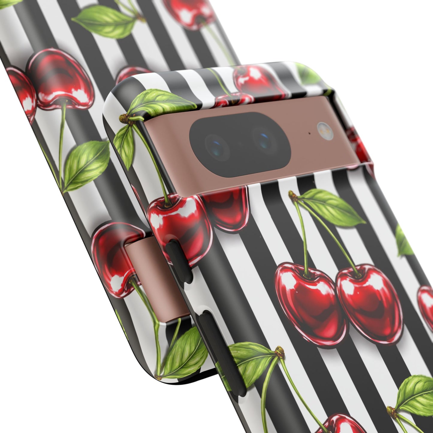 Cherry Pattern Phone Case Black White Stripe Retro Aesthetic Tough Cover