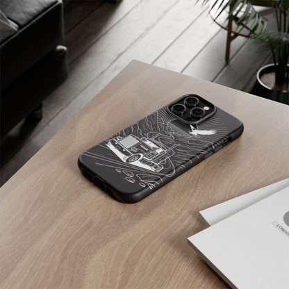 Trucker Highway Phone Case | Eagle & Mountain Line Art | Black Western Tough Case