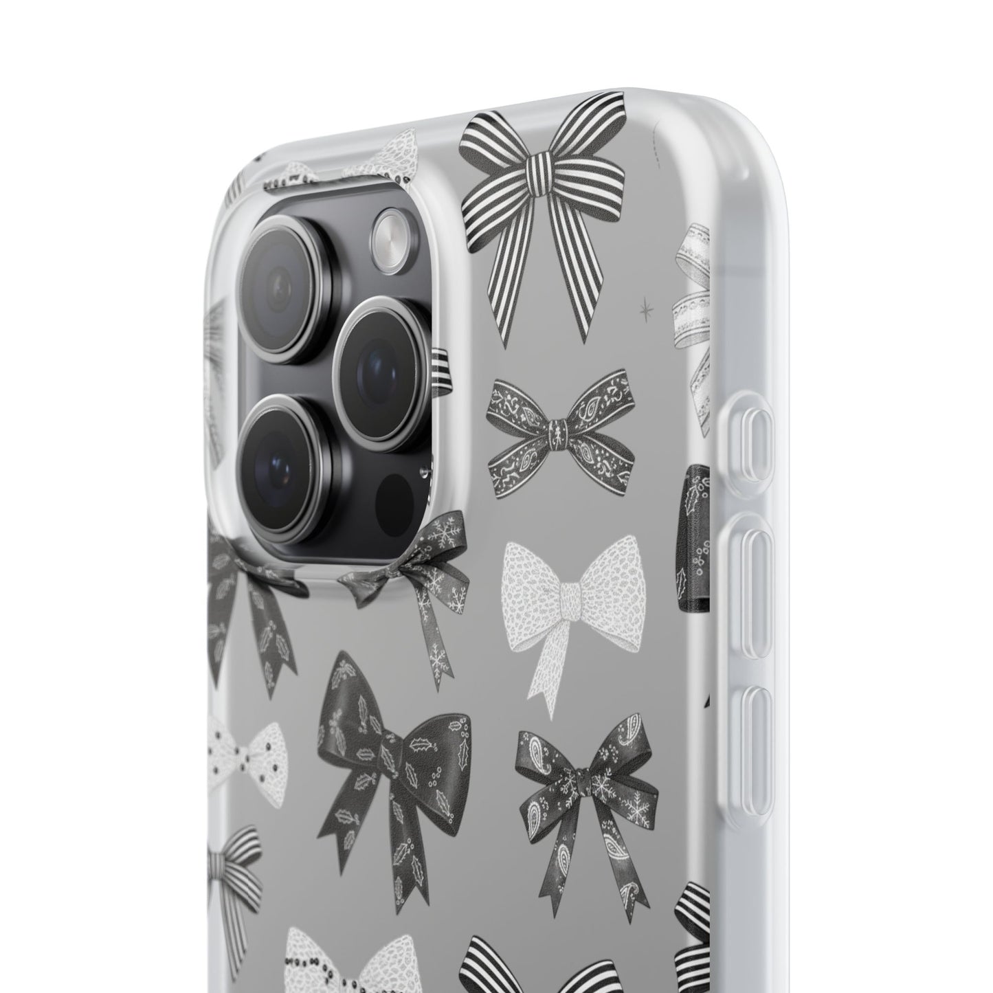 Black & White Bow Pattern Phone Case | Minimal Coquette Flexi Case