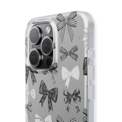 Black & White Bow Pattern Phone Case | Minimal Coquette Flexi Case