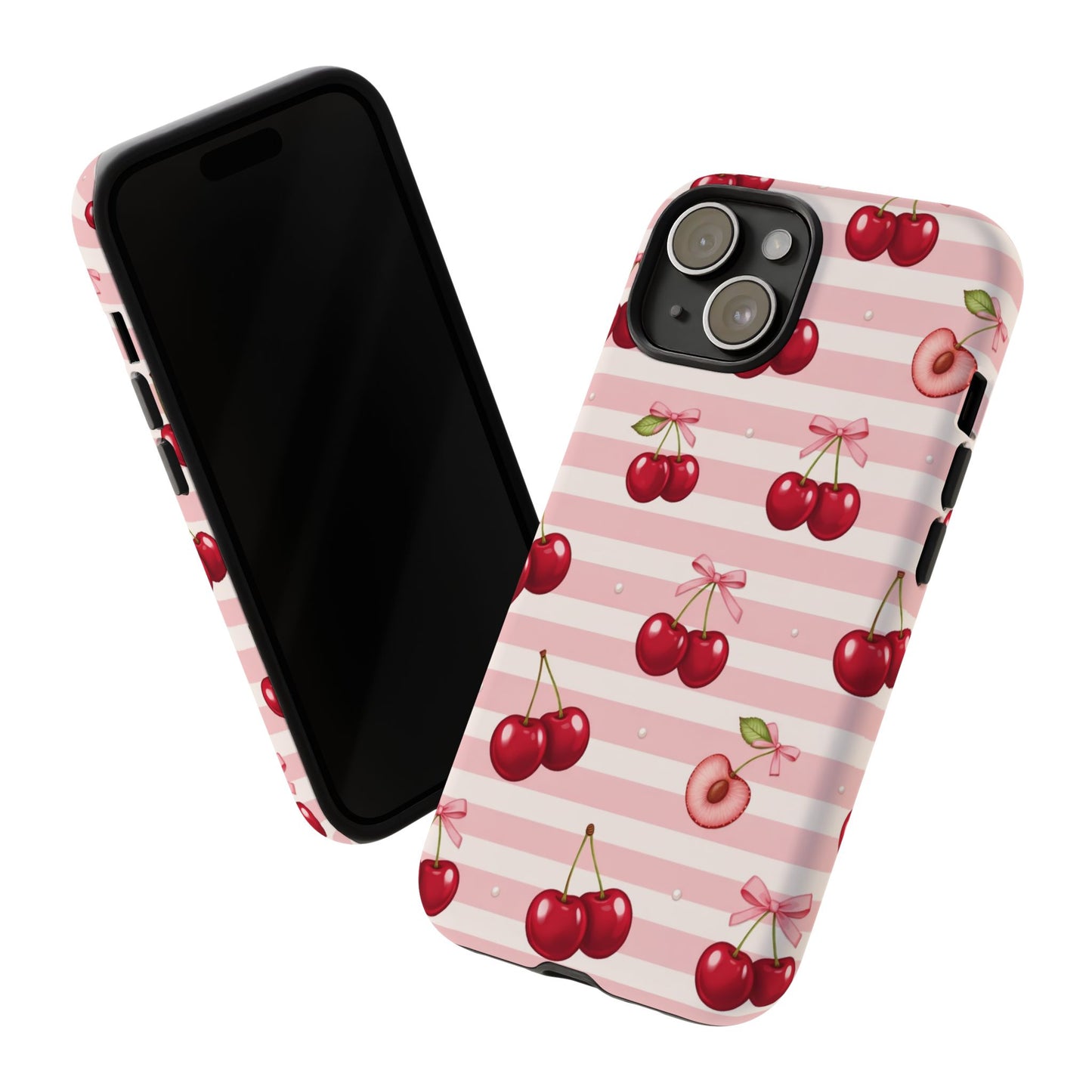 Coquette Cherry Bow Phone Case | Cute Pink Aesthetic Cherry Pattern Tough Case for iPhone & Samsung