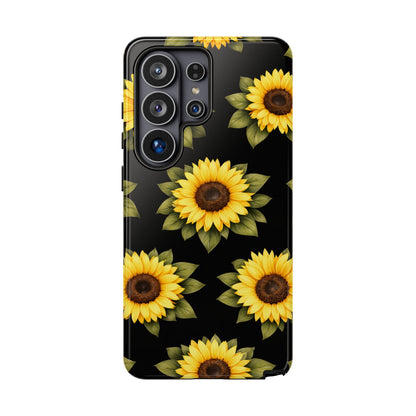Sunflower Floral Tough Phone Case – Black Background Protective Cover for Iphone, Samsung Galaxy and Pixel