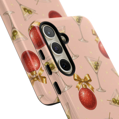 Cocktail Ornament Phone Case – Pink Martini & Cherry Pattern | Glossy or Matte for Iphone, Samsung Galaxy and Pixel