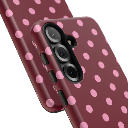 Pink Polka Dot Phone Case – Cute Aesthetic Tough Protective Phone Cover for Iphone, Samsung Galaxy and Pixel