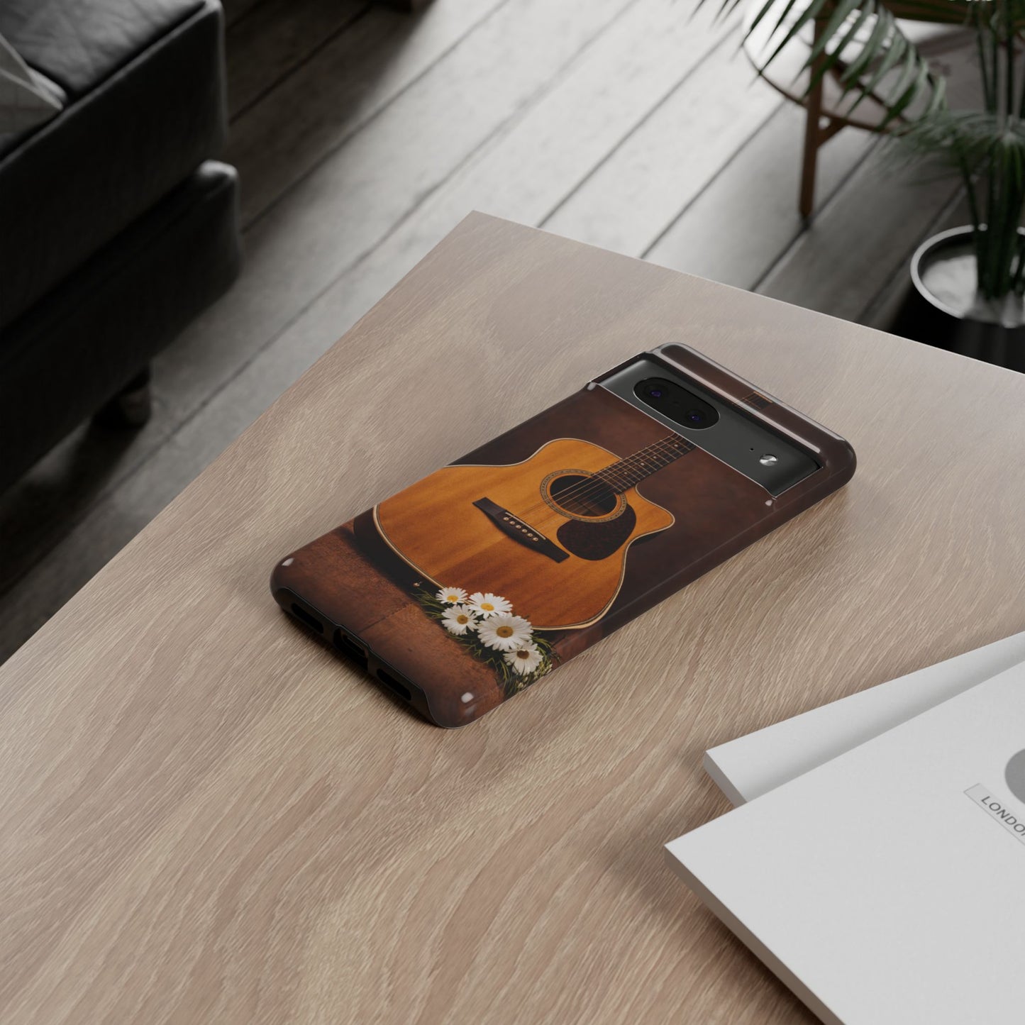 Acoustic Guitar Daisy Phone Case | Rustic Music Lover Tough Cover
