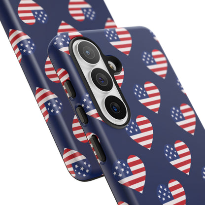 Patriotic American Flag Heart Phone Case – Tough Shockproof, USA Stars & Stripes for Iphone, Samsung Galaxy and Pixel