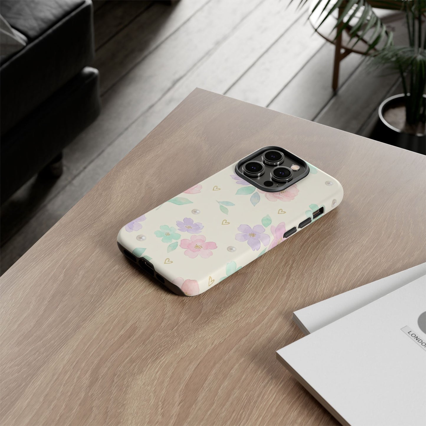 Pastel Floral Phone Case – Coquette Watercolor Flower Hearts Tough Case (iPhone, Samsung, Pixel)