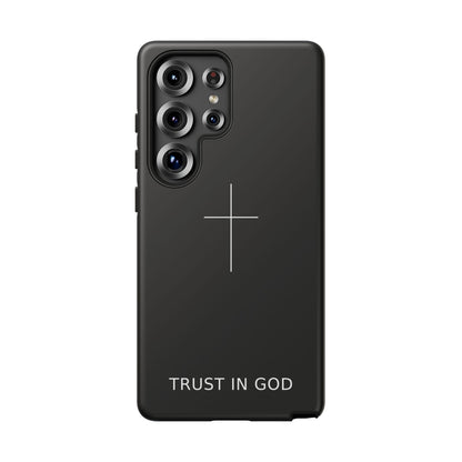 Trust in God Phone Case Minimal Cross Christian Black Tough Cover