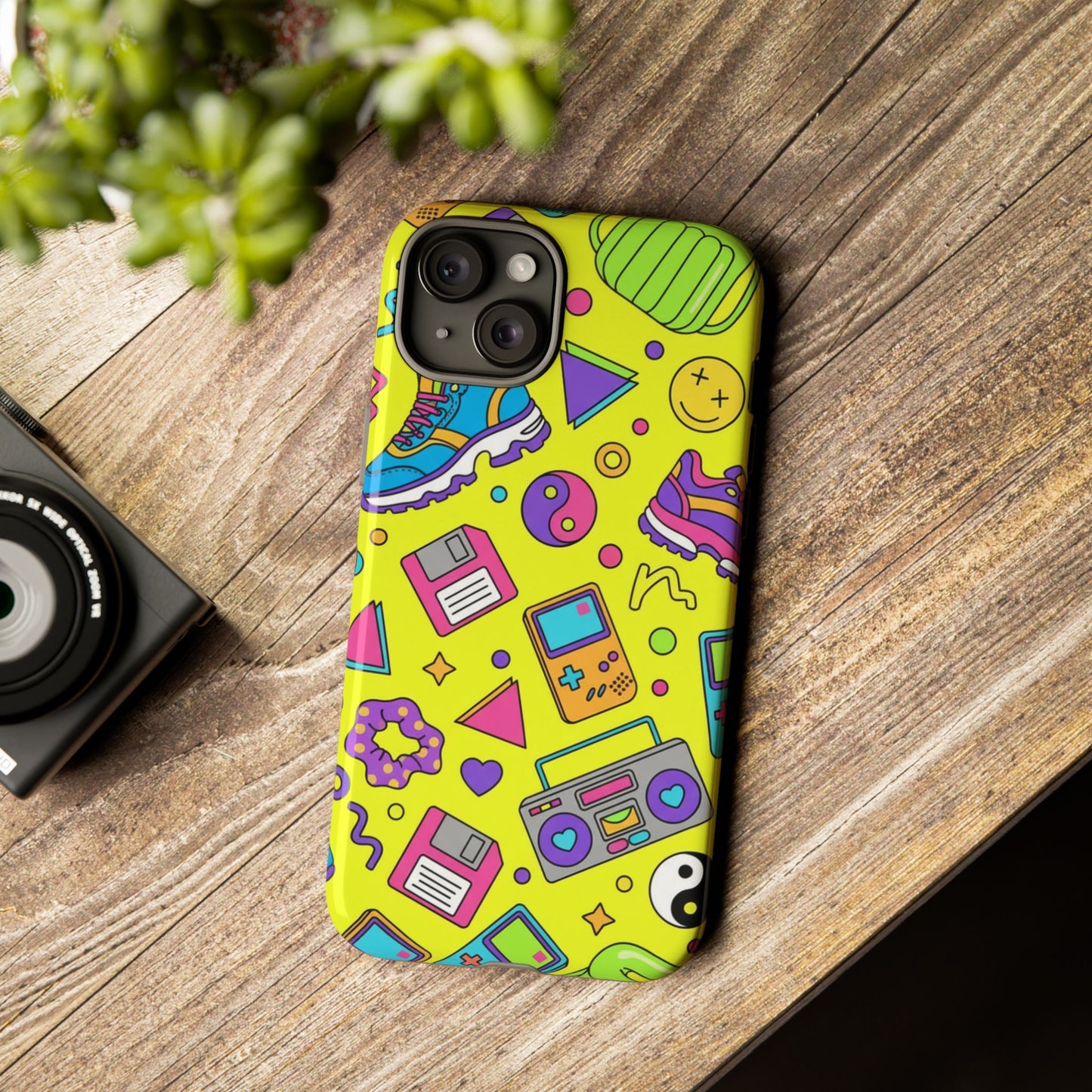 90s Retro Neon Phone Case – Y2K Nostalgia Colorful Icons Tough Protective Case
