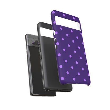 Purple Polka Dot Tough Phone Case – Cute Stylish Durable Protective Cover for Iphone, Samsung Galaxy and Pixel