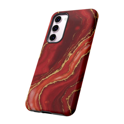 Red Agate Marble Phone Case with Gold Veins – Luxury Tough iPhone & Samsung Case