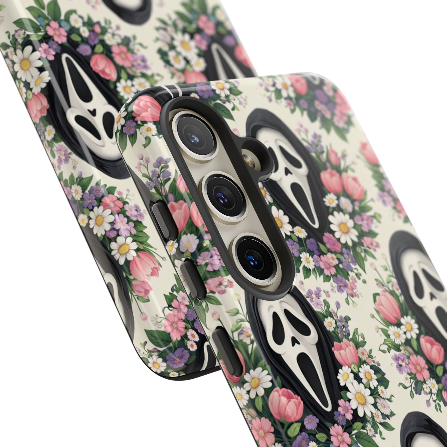 Floral Ghost Face Aesthetic Phone Case – Cute Spooky Tough Cover