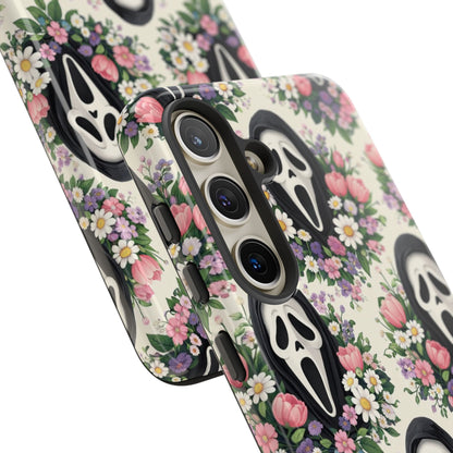 Floral Ghost Face Aesthetic Phone Case – Cute Spooky Tough Cover