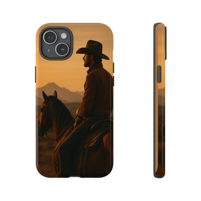 Western Cowboy Sunset Phone Case | Horse Rider Desert Aesthetic Tough Protective Case