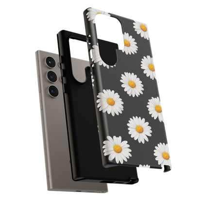 Black Daisy Floral Tough Phone Case – Cute Protective Cover for Iphone, Samsung Galaxy and Pixel