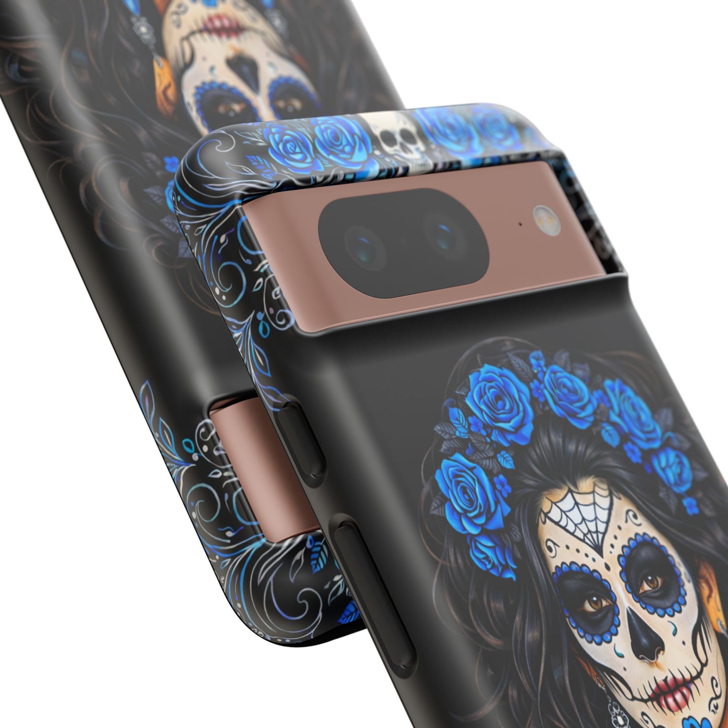 Blue Sugar Skull Woman Phone Case – Day of the Dead Aesthetic Tough Cover