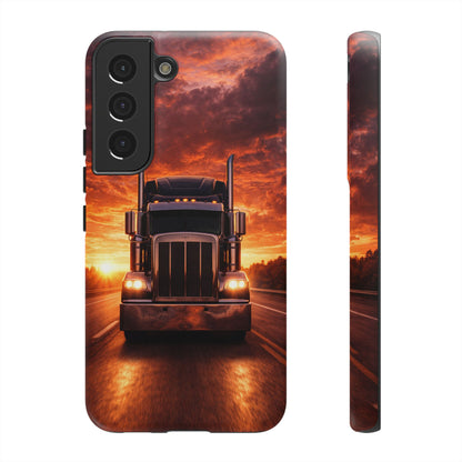 Big Rig Truck Phone Case Sunset Highway Semi Truck iPhone Samsung Cover