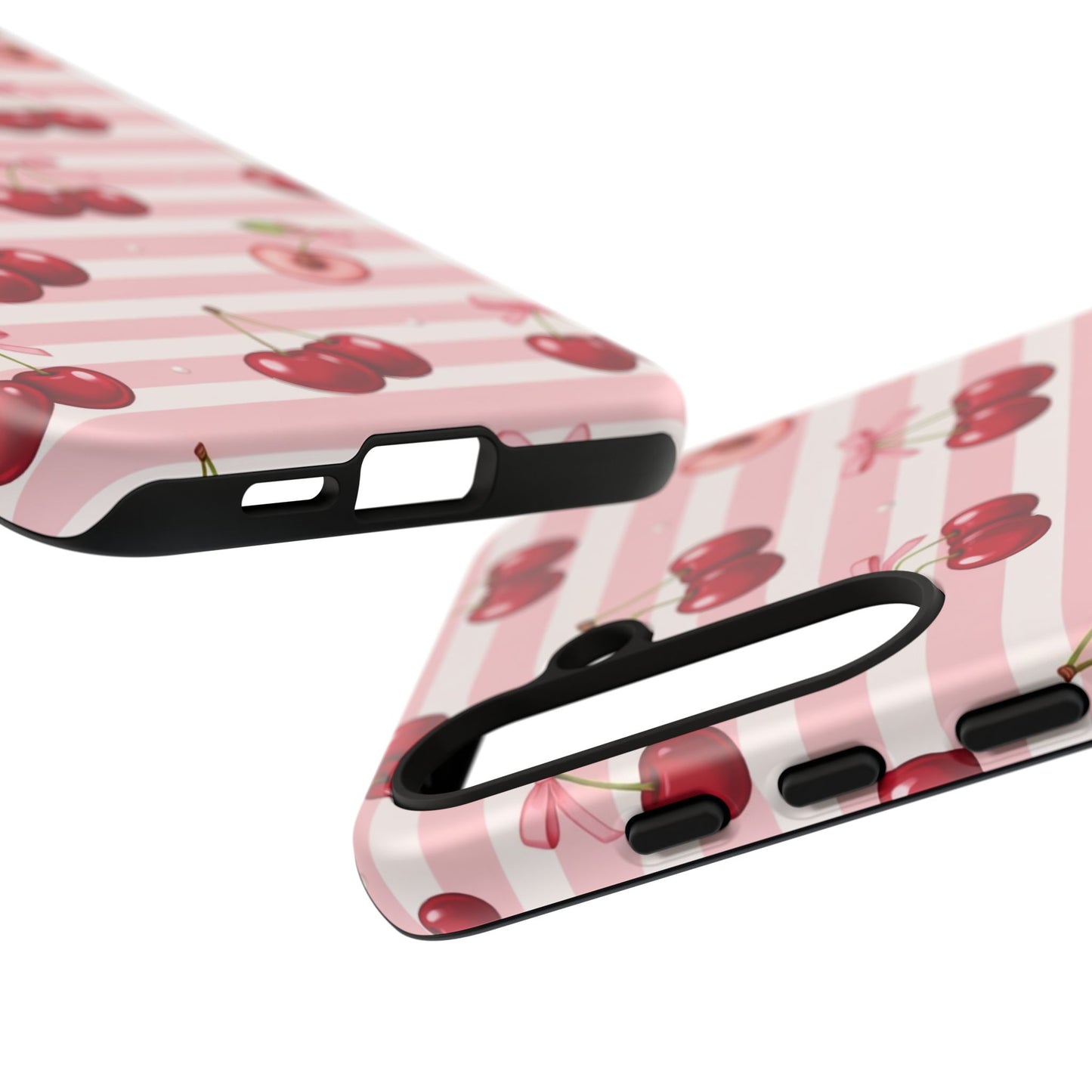 Coquette Cherry Bow Phone Case | Cute Pink Aesthetic Cherry Pattern Tough Case for iPhone & Samsung