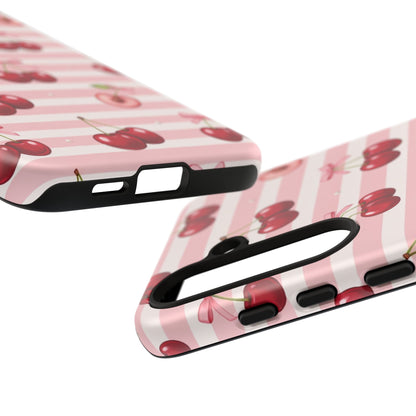 Coquette Cherry Bow Phone Case | Cute Pink Aesthetic Cherry Pattern Tough Case for iPhone & Samsung