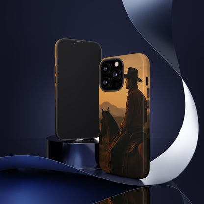 Western Cowboy Sunset Phone Case | Horse Rider Desert Aesthetic Tough Protective Case