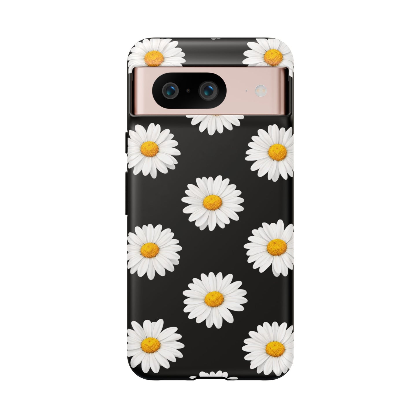 Black Daisy Floral Tough Phone Case – Cute Protective Cover for Iphone, Samsung Galaxy and Pixel