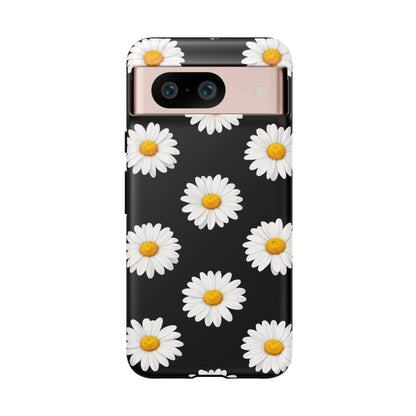 Black Daisy Floral Tough Phone Case – Cute Protective Cover for Iphone, Samsung Galaxy and Pixel
