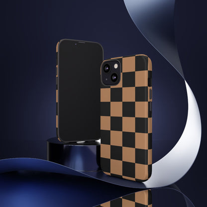 Brown Checkered Phone Case | Aesthetic Checkerboard iPhone & Samsung Tough Case
