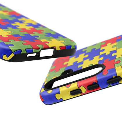 Colorful Puzzle Phone Case, Autism Awareness Jigsaw Design, Tough Protective Case, iPhone & Samsung Case, Vibrant Puzzle Pattern
