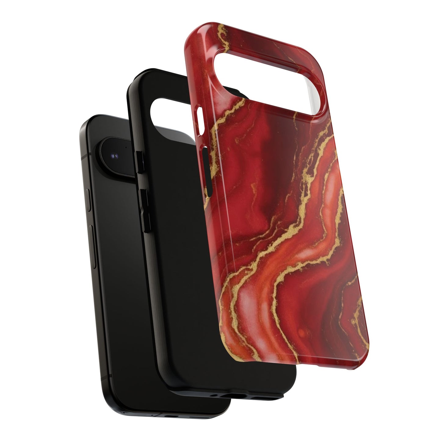 Red Agate Marble Phone Case – Gold Vein Luxury Stone Tough Case (iPhone, Samsung, Pixel)