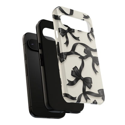 Black Ribbon Bow Phone Case, Minimal Bow Pattern Tough Protective Case