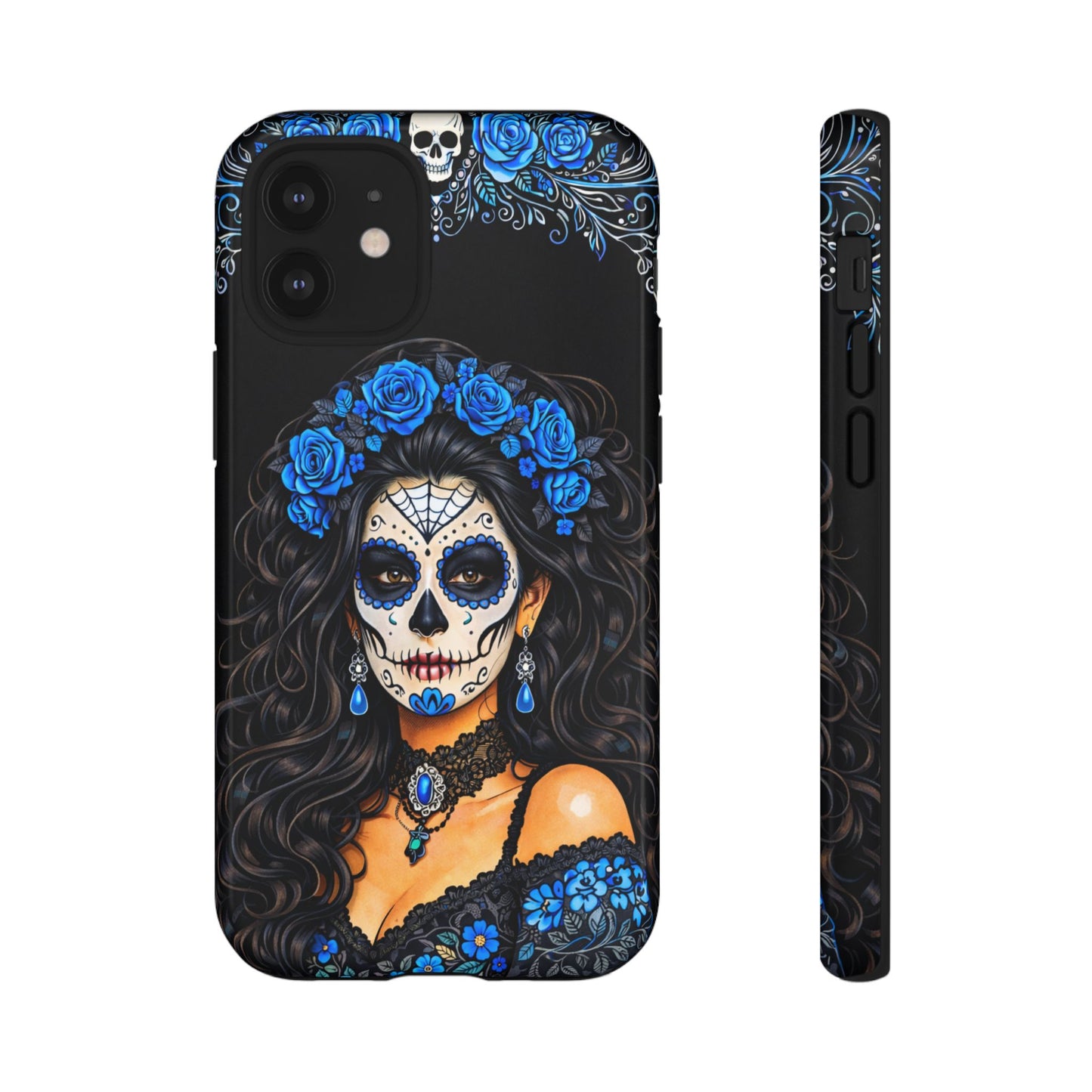 Blue Sugar Skull Woman Phone Case – Day of the Dead Aesthetic Tough Cover