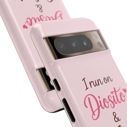 I Run on Diosito y Cafecito Phone Case, Pink Aesthetic Latina Faith Coffee Case, Girly Protective iPhone Samsung Cover